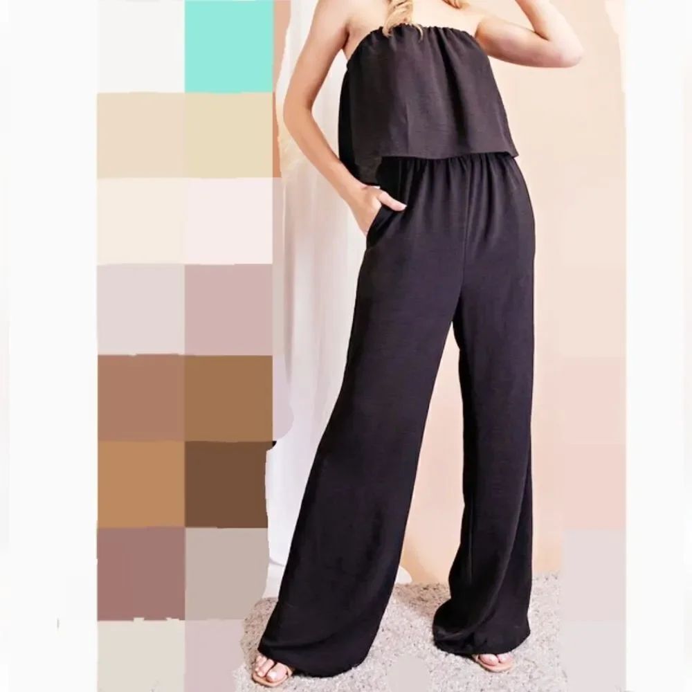 Free People Beach Making Waves Popover Strapless Tube One Piece Jumpsuit Black